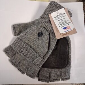 Ragg Wool Gray Tweed Convertible Fingerless 'Glomitt' w/ Black Deerskin L/XL NWT